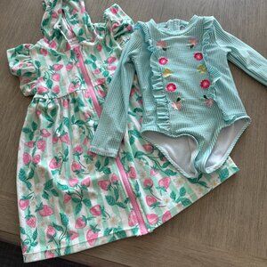 Tommy Bahama Swim Coverup and striped rash guard with cute embroidery flowers-4T